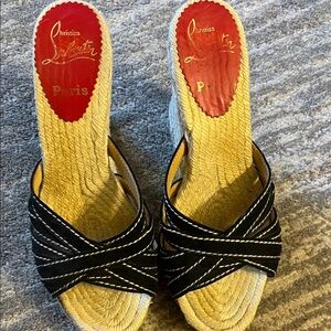 Christian Louboutin Black and Beige Wedge Sandals